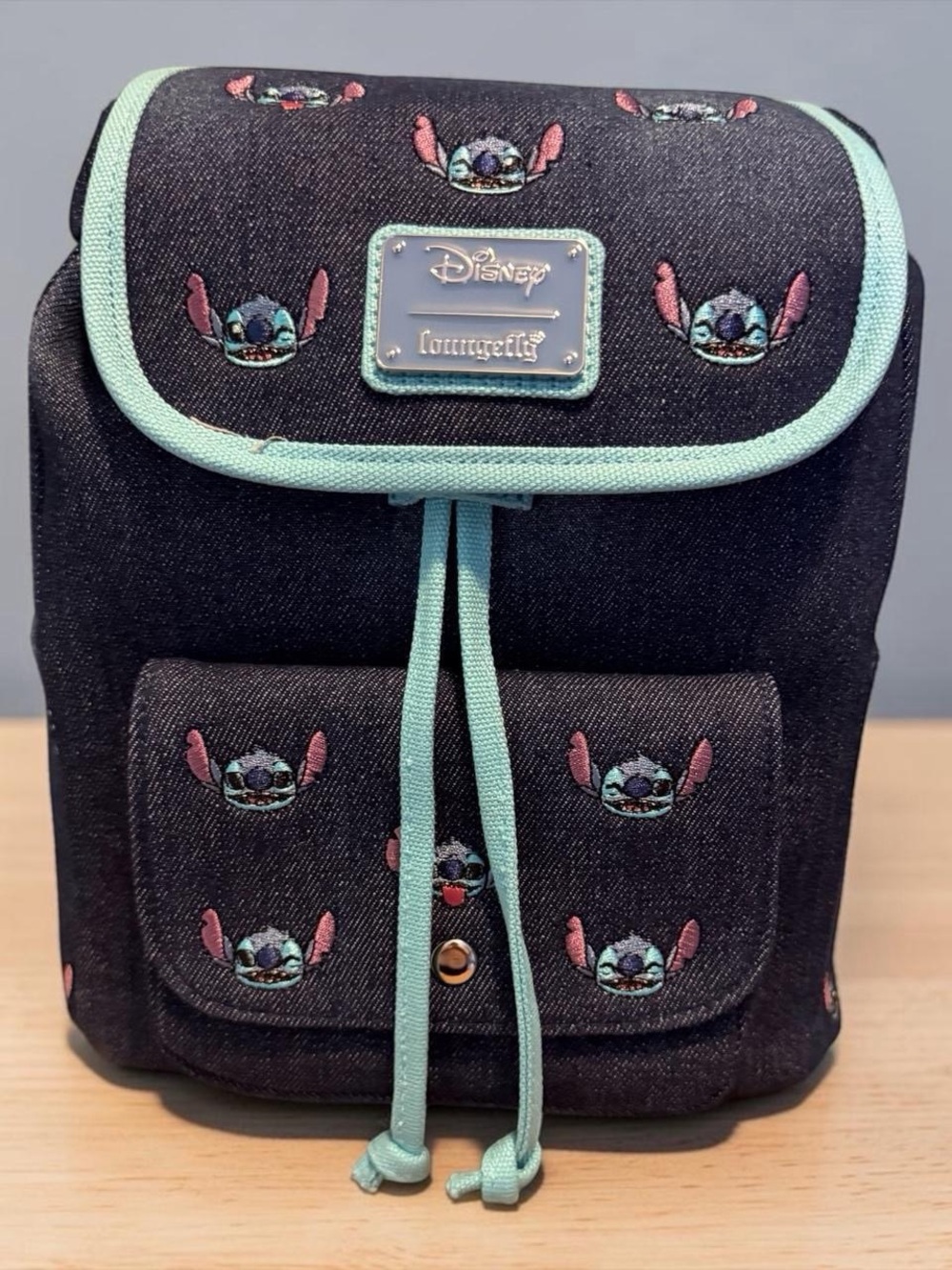 Loungefly Denim Mini Backpack with Aqua Trim